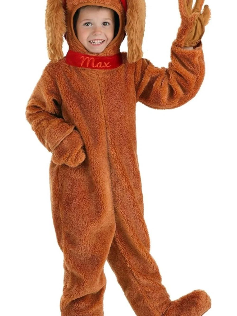 Kids Plush Puppy Costume in Brown with Red Collar